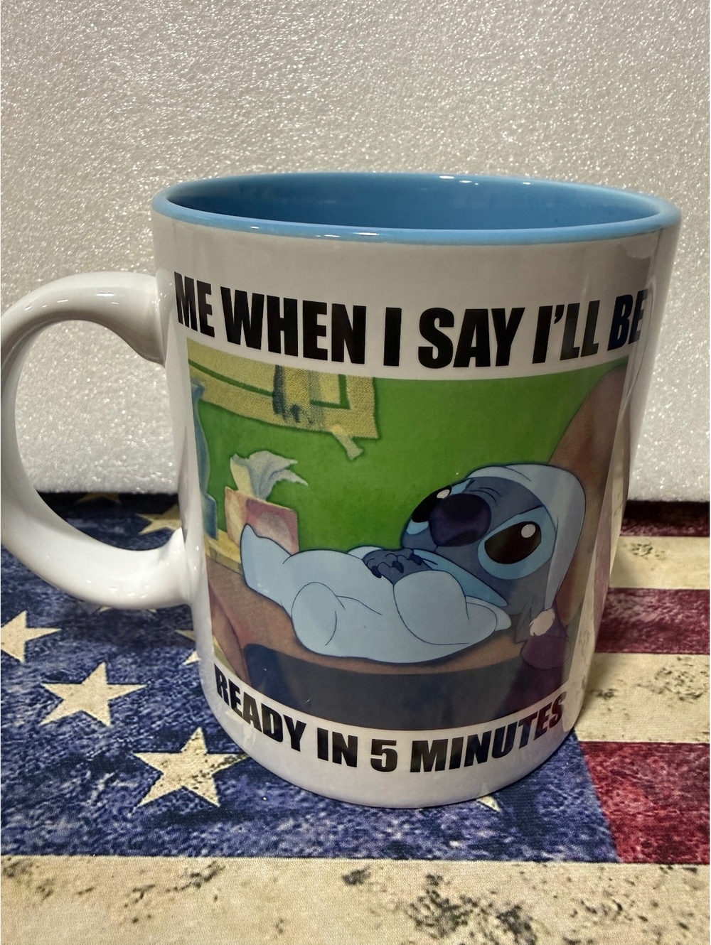 Disney Lilo & Stitch Ready in 5 Minutes Mug 20 Oz Silver Buffalo Kawaii Blue